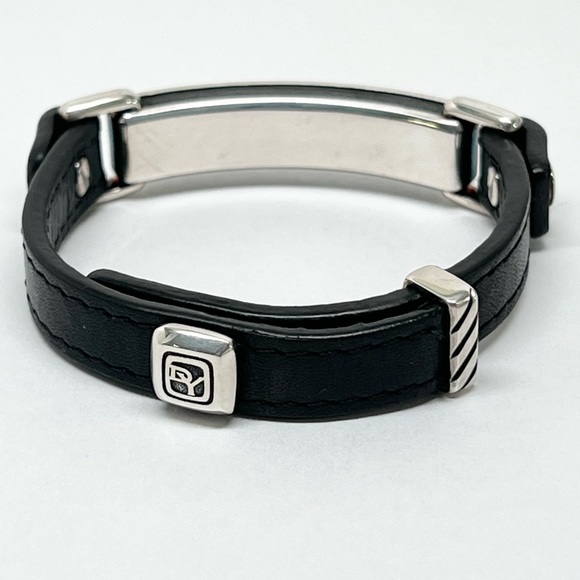 David Yurman Black Diamond Black Leather Band Bracelet .925 - Picture 5 of 10